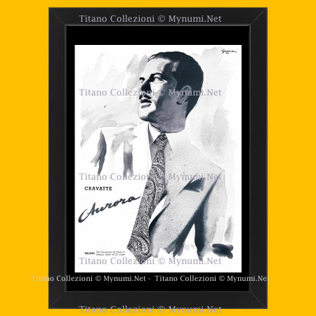 Anni '40  * Pubblicità Originale "Aurora Cravatte, Uomo con Cravatta" Cornice