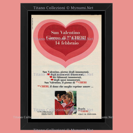 Anni '60  * Pubblicità Originale "Ferrero Mon Cheri, San Valentino Cuore Innamorati" Cornice