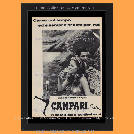 Anni '60  * Pubblicità Originale "Campari Soda Corre Col Tempo, Delizioso Dopo il Bagno, Tipo 2" Cornice