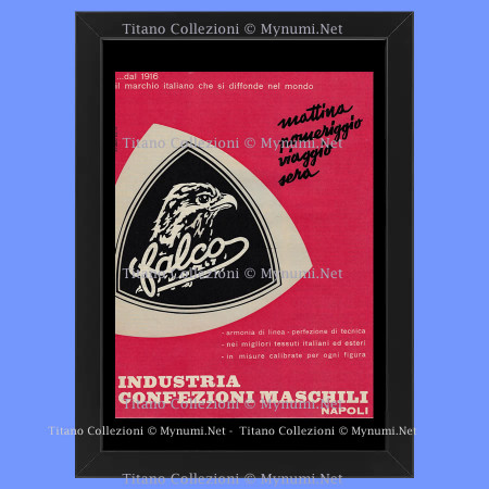 Anni '50  * Pubblicità Originale "Falco, Industria Confezioni Maschili Napoli" Cornice