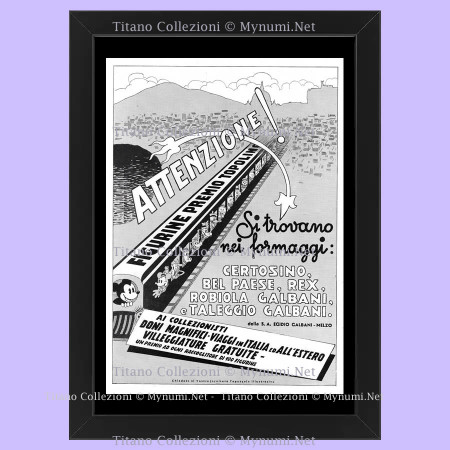Anni '30  * Pubblicità Originale "Galbani, Figurine Premio Topolino" Cornice