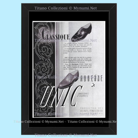 Anni ' 30  * Pubblicità Originale "Unic, Chaussures d'Hommes, Classique, Moderne" Cornice