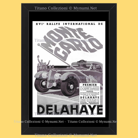 Anni ' 30  * Pubblicità Originale "Delahaye, XVI Rallye International de Montecarlo" Cornice