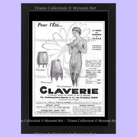 Anni ' 30  * Pubblicità Originale "Claverie, La grande Maison du Corset et de la Ceinture" Cornice