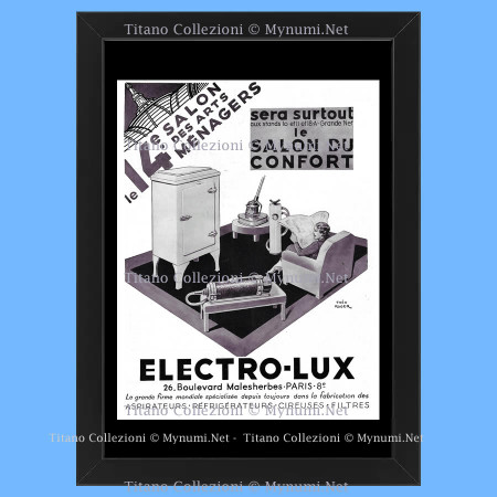 Anni ' 30  * Pubblicità Originale "Electro-lux - Théo Roger, Le Salon du Confort, Soggiorno ed Elettrodomestici" Cornice