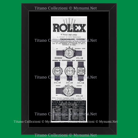 Anni ' 40  * Pubblicità Originale "Rolex, Cronografo Oyster, Il Principe degli Orologi" Cornice