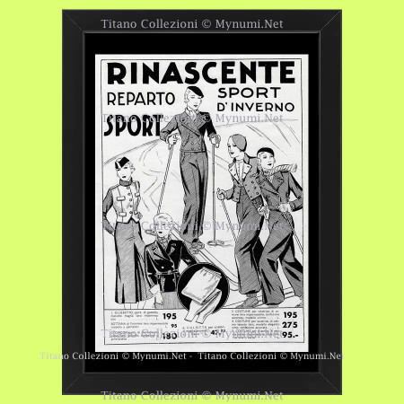 Anni ' 30  * Pubblicità Originale "Rinascente, Reparto Sport d'Inverno" Cornice