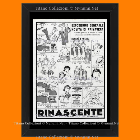 Anni ' 30  * Pubblicità Originale "Rinascente, Esposizione Generale Novità di Primavera" Cornice