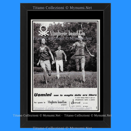 Anni ' 60  * Pubblicità Originale "Benetton, Maglierie, Uomini con la Maglia delle Ore Libere" Cornice
