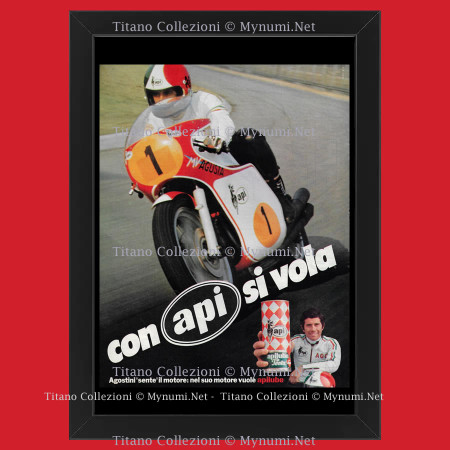 Anni ' 70  * Pubblicità Originale "Api - ATA-UNIVAS, Con Api si Vola, Apilube, Agostini" Cornice