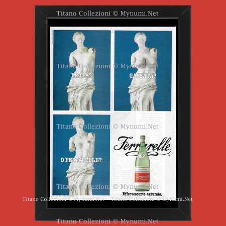Anni ' 80  * Pubblicità Originale "Ferrarelle, Liscia? Gassata? O Ferrarelle?, Statua" Cornice