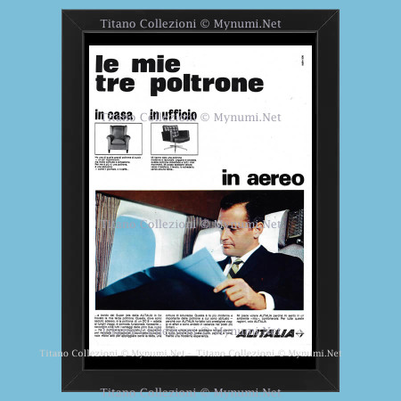 Anni '60 * Pubblicità Originale "Alitalia - Le Mie Tre Poltrone" in Cornice
