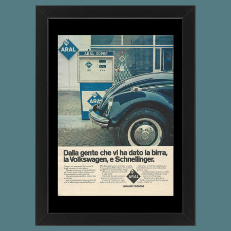Anni ' 70  * Pubblicità Originale "Aral, La Super Tedesca, Volkswagen Maggiolino" Cornice