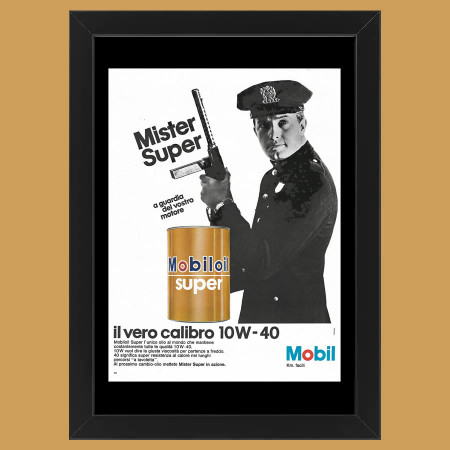 Anni ' 60  * Pubblicità Originale "Mobil Oil Italiana, Mister Super " Cornice