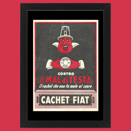 Anni ' 50  * Pubblicità Originale "Cachet Fiat, Il Cachet Che non Fa Male Al Cuore" Cornice