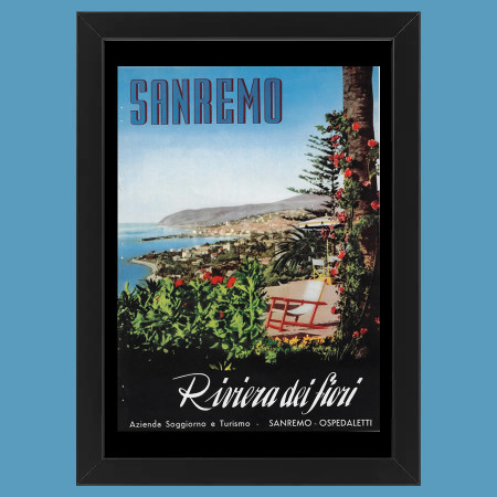 Anni ' 50  * Pubblicità Originale "Sanremo, Riviera dei Fiori" Cornice