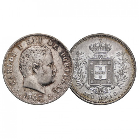 1907 * 500 Reis Argento Portogallo "Carlo I - Stemma Coronato" (KM 535) BB/SPL