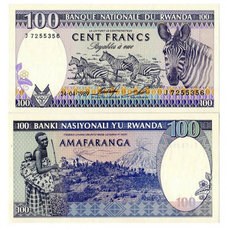 1989 * Banconota Ruanda 100 Francs (p19) FDS