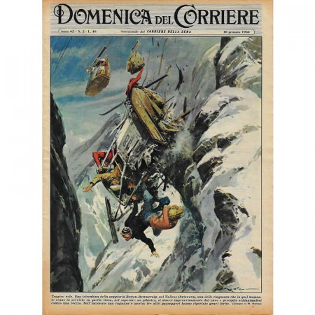 1960 * La Domenica Del Corriere (N°2) "Seggiovia Precipita a Betten-Bettmeralp" Rivista Originale