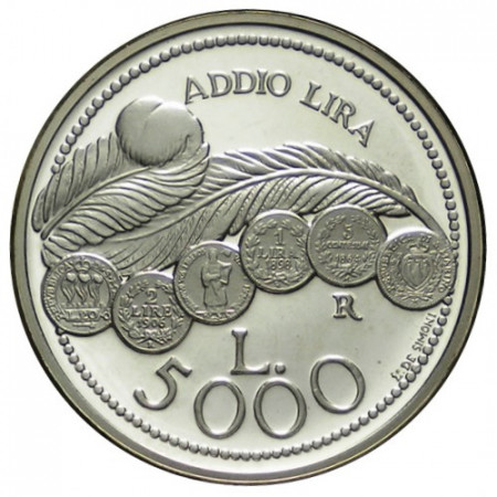 2001 * 5000 Lire Argento San Marino "Addio Lira " (KM 436) PROOF