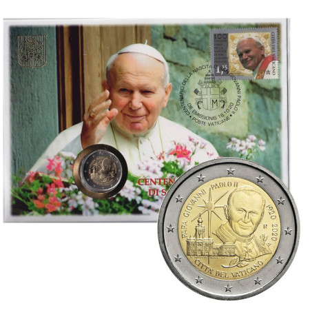 2020 * 2 Euro VATICANO "Centenario della Nascita di San Giovanni Paolo II" Busta Filatelico/Numismatica