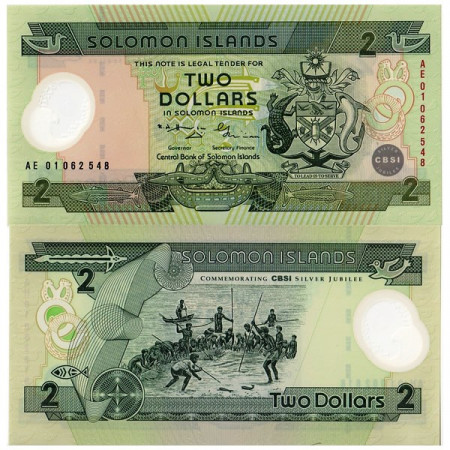 2001 * Banconota Polimera Isole Salomone 2 Dollars "25 Central Bank" (p23) FDS