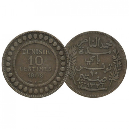 AH 1326 (1908) A * 10 Centimes Tunisia "Muhammad V" (KM 236) BB