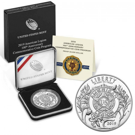 2019 P * 1 Dollar Argento Stati Uniti "American Legion - 100th Anniversary" (KM New) PROOF