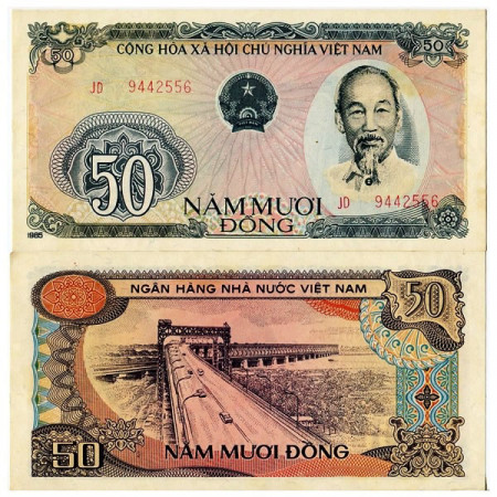 1985 (1987) * Banconota Vietnam 50 Dong "Ho Chi Minh" (p97a) qFDS