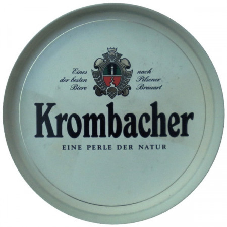 Vassoio * Krombacher Birra Plastica Tondo Bianco "Logo" Pubblicità Vintage