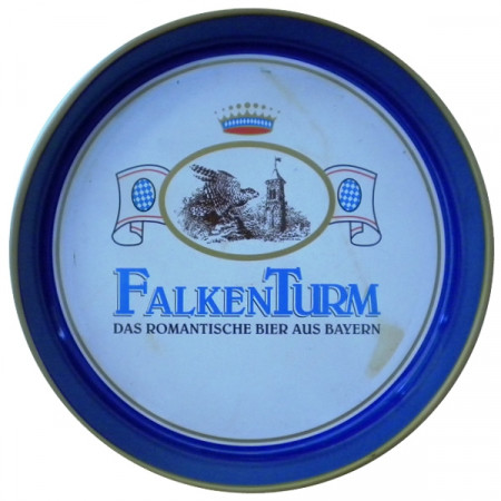 Vassoio * FalkenTurm Birra Metallo Tondo Blu "Logo" Pubblicità Vintage