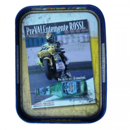 Vassoio * Nastro Azzurro Birra Metallo Rettangolare Blu "Valentino Rossi" Pubblicità Vintage