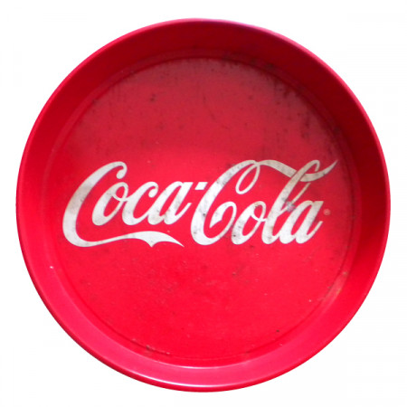 Vassoio * Coca Cola Metallo Tondo Rosso "Logo" Pubblicità Vintage