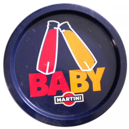 Vassoio * Martini Metallo Tondo Blu "Baby" Pubblicità Vintage