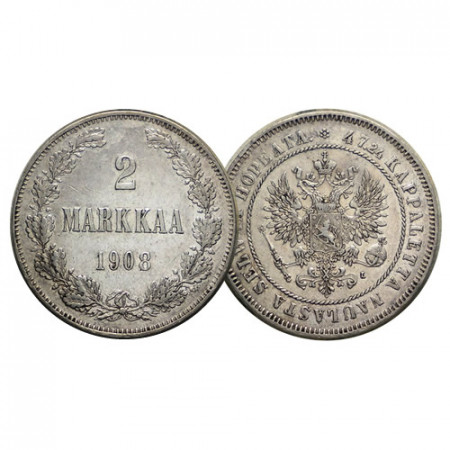 1908 L * 2 Markkaa Argento FINLANDIA "Granducato - Impero Russo" (KM 7.2) BB+