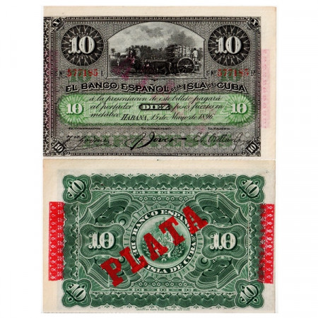 1896 * Banconota Cuba 10 Pesos "Ox Cart - Plata" (p49d) SPL+