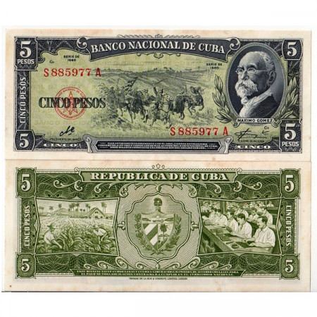 1960 * Banconota Cuba 5 Pesos "M Gomez" (p91c) qFDS