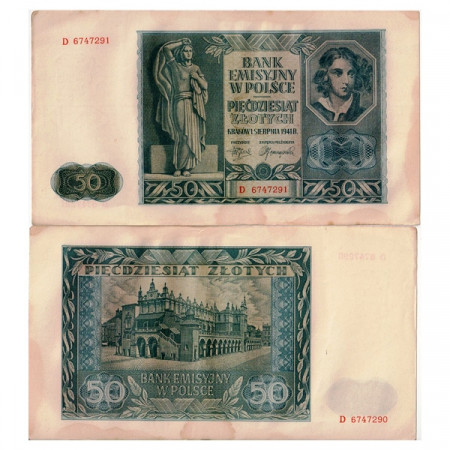 1941 * Banconota Polonia 50 Zlotych "Occupazione Tedesca - Emilie Plater" (p102) qSPL