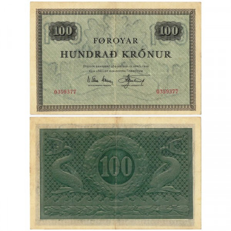 L1949 (1952-63) * Banconota Isole Faroe - Faroe Islands 100 Kronur "Dolphins" (p15b) qBB