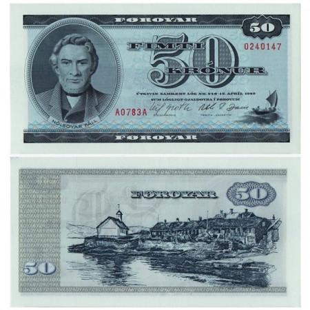 L1949 (1978) * Banconota Isole Faroe - Faroe Islands 50 Kronur "Nólsoyar Páll" (p20a) FDS