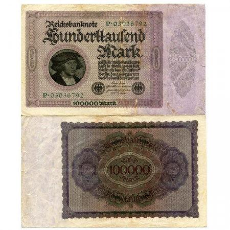 1923 * Banconota Germania Weimar 100.000 Mark "Reichsbanknote" (p83a) qBB