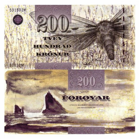 2003 * Banconota Isole Faroe - Faroe Islands 200 Kronur "Ghost Moth" (p26) FDS