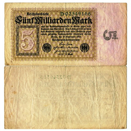 1923 * Banconota Germania Weimar 5 Miliardi - 5.000.000.000 Mark "Reichsbanknote" (p115a) BB