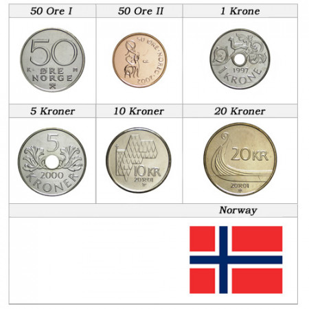 Mix * Serie 6 Monete Norvegia "Kroner" UNC