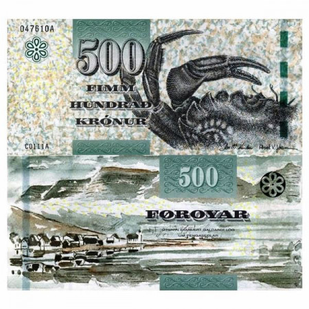 2011 * Banconota Isole Faroe - Faroe Islands 500 Kronur "Crab" (p32) FDS