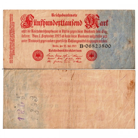 1923 * Banconota Germania Weimar 500.000 Mark "Reichsbanknote" (p92) BB