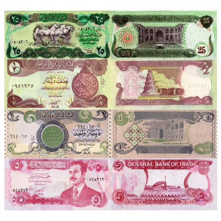 Mix * Set 4 Banconote Iraq 25, 1/2, 1, 5 Dinars "Gulf War Emergency Issue" (p74, 78, 79, 80) qFDS