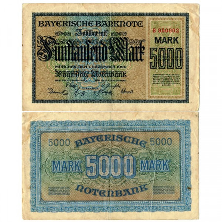 1922 * Banconota Germania Stati Tedeschi 5000 Mark "Bayern" (pS925) BB