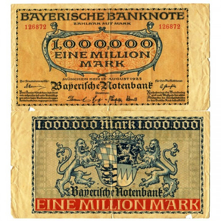 1923 * Banconota Germania Stati Tedeschi 1 Milione - 1.000.000 Mark "Bayern" (pS929) MB
