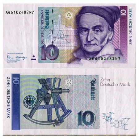 1989 * Banconota Germania Repubblica Federale 10 Deutsche Mark "Carl Friedrich Gauss" (p38a) BB+